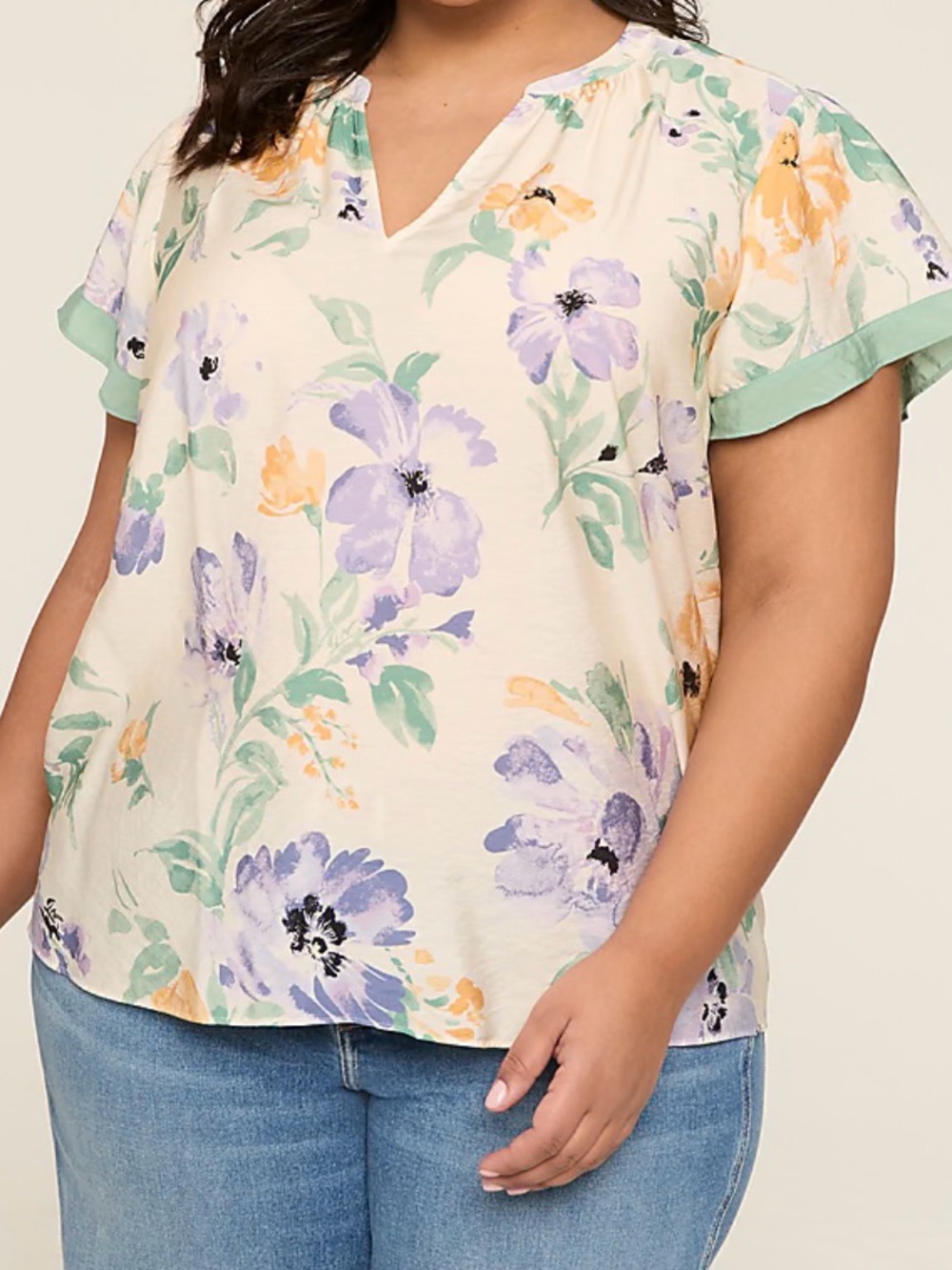 Lane Bryant Popover Blouse Plus Sz 18/20 Swing Flutter-Short Sleeve Notch Neck*